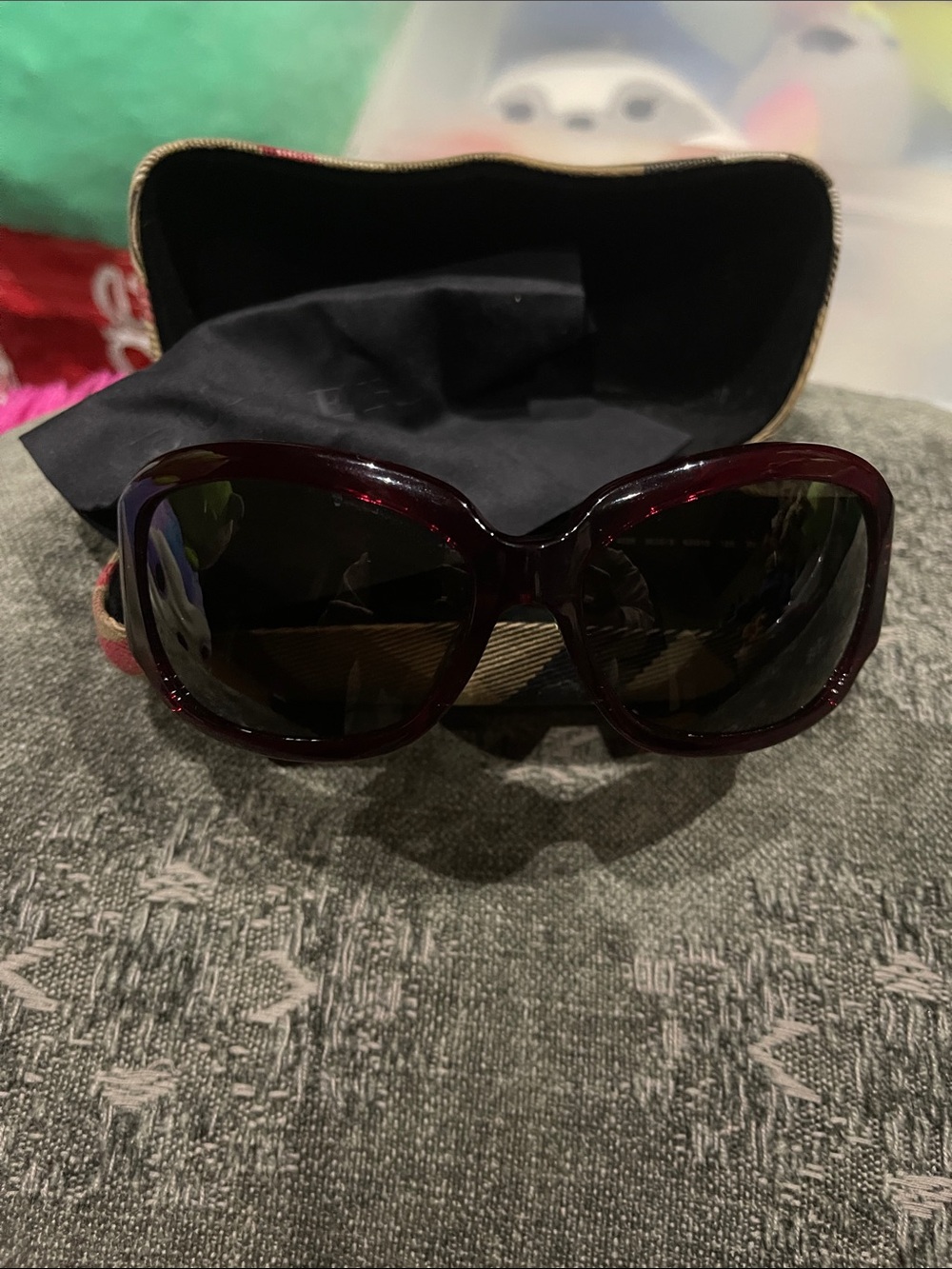 Women's Oversized Sunglasses in Deep Burgundy - case and lense cloth BURBERRY